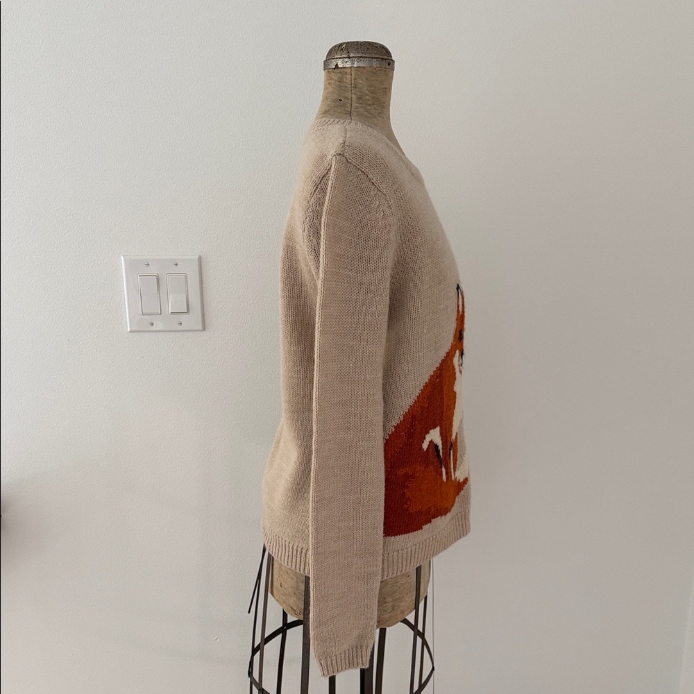 Garnet Hill Wool Blend Crewneck Sweater with Fox Intarsia- Warm Rust/Cream XS - Picture 3 of 13